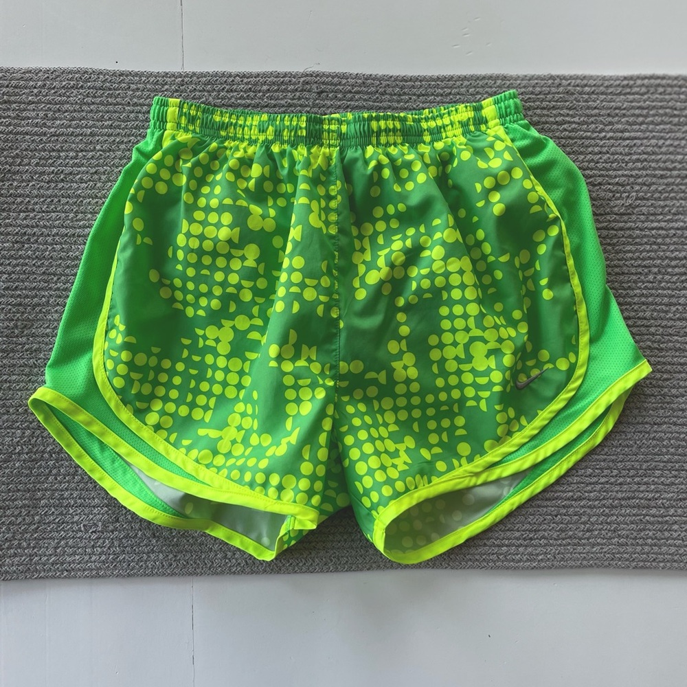 Nike Green Yellow Graphic Pattern Dri-Fit Running Shorts Size Small